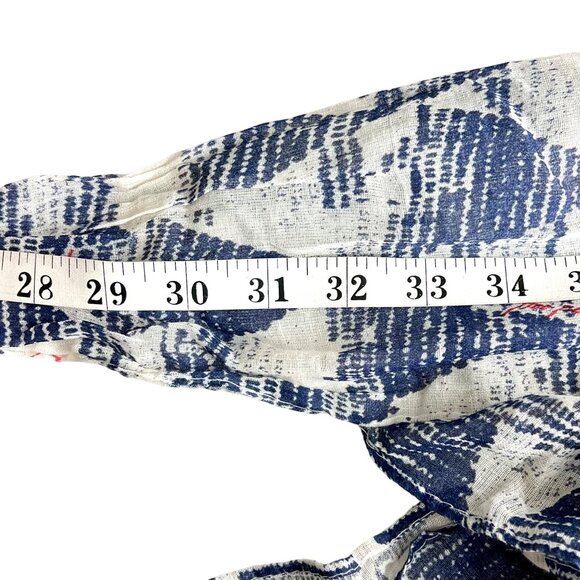 Free People Boho-Style Blue & White Linen Tote Bag w/ Geometric Triangle Print - Picture 9 of 10